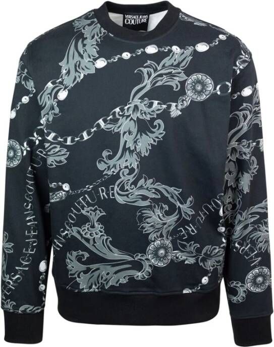 Versace Jeans Couture Herenmode Sweatshirt met Garland Print en Logo Lettering Black Heren