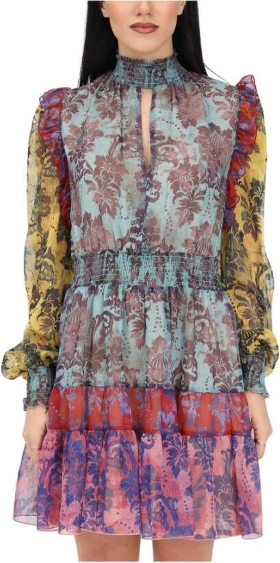 Versace Jeans Couture Chiffon Tapestry Print Dress Blauw Dames