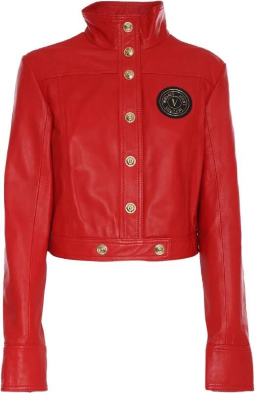 Versace Jeans Couture Rode leren jas met zwarte patch Red Dames