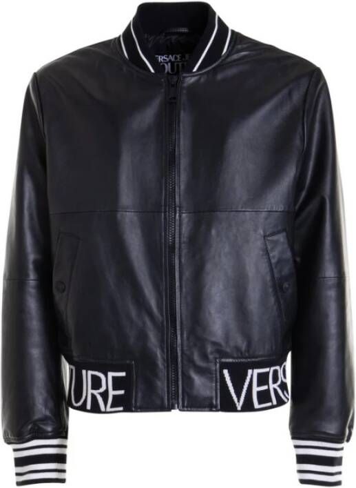 Versace Jeans Couture Stijlvolle Leren Jas voor Heren Black Heren
