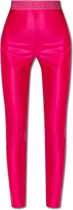 Versace Jeans Couture Glanzende Logo Jacquard Leggings Pink Dames
