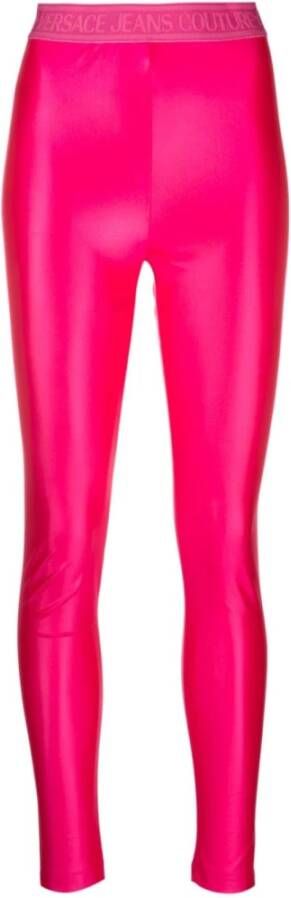 Versace Jeans Couture Glanzende Logo Jacquard Leggings Pink Dames