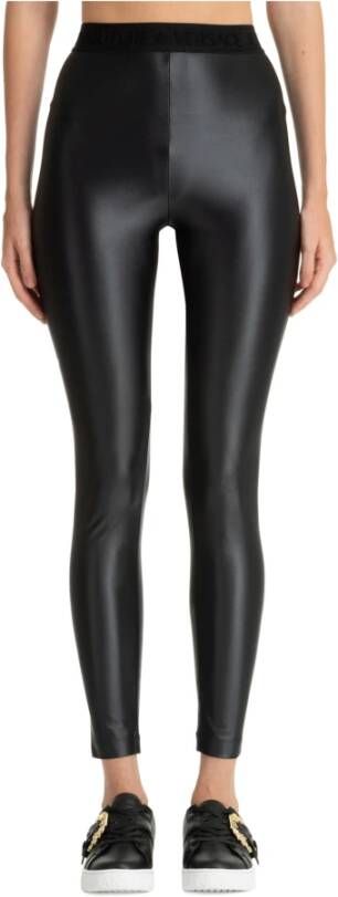 Versace Jeans Couture Glanzende Lycra Skinny Fit Jegging Black Dames