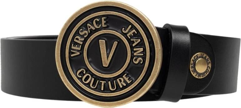 Versace Jeans Couture Zwarte riemen met verstelbare sluiting en gouden metalen V-embleemlogo Black Heren