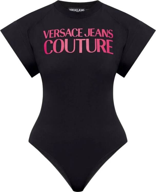 Versace Jeans Couture Logo Print Organisch Katoenen T-Shirt Black Dames