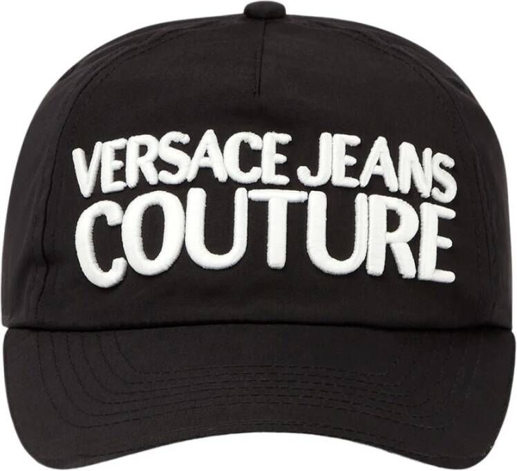 Versace Jeans Couture Zwarte baseballpet met wit logo borduurwerk Black Unisex