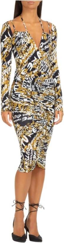 Versace Jeans Couture Logo borstel couture midi jurk Zwart Dames