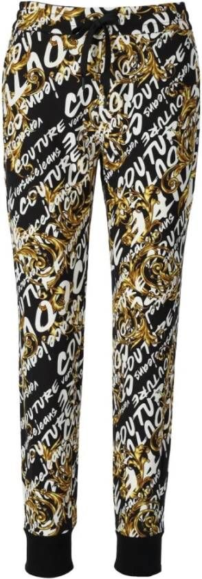Versace Jeans Couture Logo Brush Black Gold Sweatpants Zwart Dames
