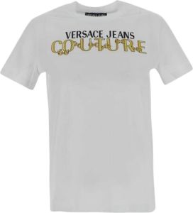 Versace Jeans Couture Logo Print Chain T-Shirt Wit Dames
