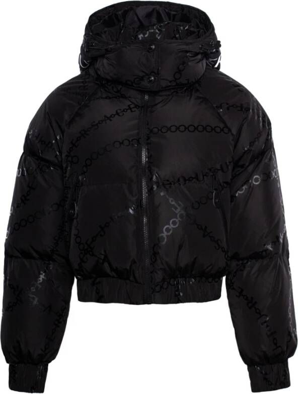 Versace Jeans Couture Logo-Print Cropped Pufferjack Zwart Dames