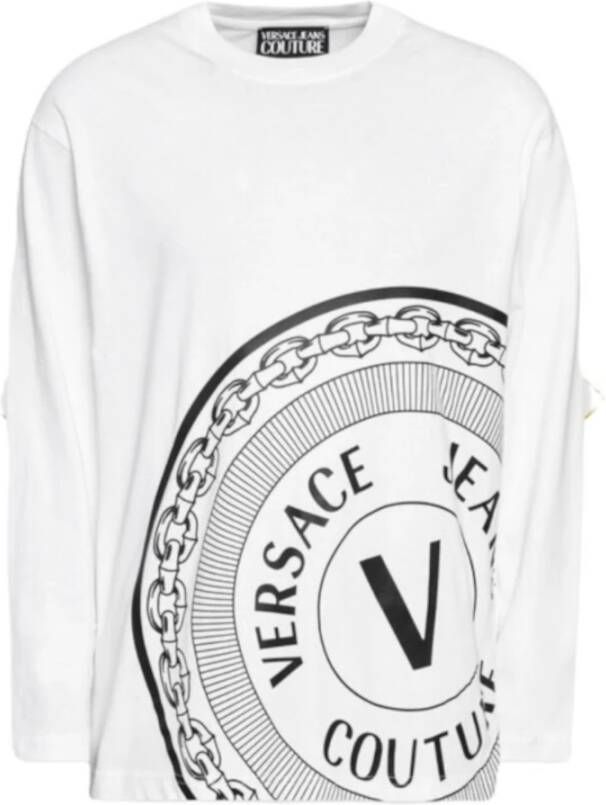 Versace Jeans Couture Heren Wit XL T-shirt met Lange Mouwen en Contrastprint White Heren