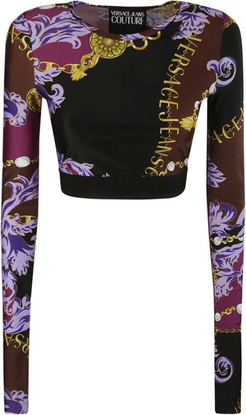 Versace Jeans Couture Paarse top met lange mouwen en Chain Couture-print Purple Dames