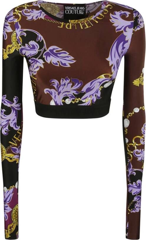 Versace Jeans Couture Paarse top met lange mouwen en Chain Couture-print Purple Dames