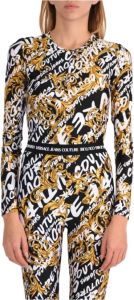Versace Jeans Couture Maglia girocollo maniche lunghe fantasia barocca e logo all over donna 73Ham223-Js110 Nero Oro Zwart Dames