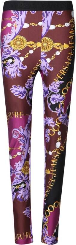 Versace Jeans Couture Dames Leggings met Logo Taille en Kleurrijke Chain Print Multicolor Dames