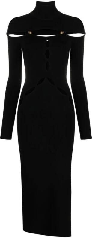 Versace Jeans Couture Zwarte Viscose Jurk met Uitsnijdingen Black Dames