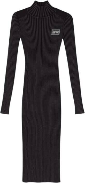 Versace Jeans Couture Abito midi collo alto e manica lunga a coste donna 73Haom11-Cm16N Nero Zwart Dames