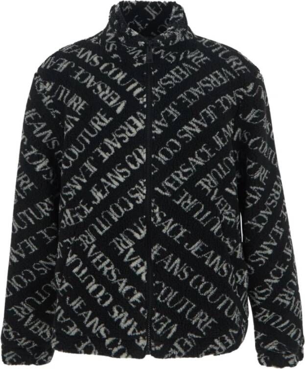 Versace Jeans Couture Monogram Fleece Jas met Logo Jacquard Zwart Heren