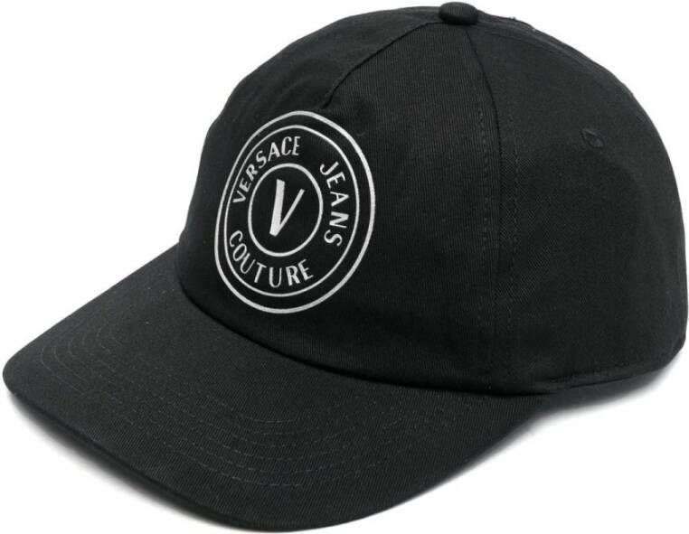 Versace Jeans Couture Zwarte Katoenen Baseballpet met Zilveren Logo Black Unisex