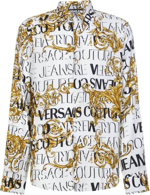 Versace Jeans Couture Witte Viscose Logo Couture Overhemd Multicolor Heren