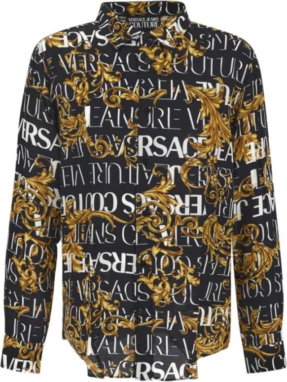 Versace Jeans Couture Camicia con bottoni fantasia barocca e logo uomo 73Gal2R0-Ns153 Nero Oro Zwart Heren