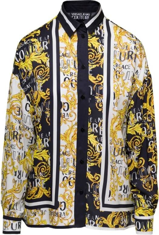 Versace Jeans Couture Multicolor Logo Print Overhemd met Gouden Contrast All Over Multicolor Dames