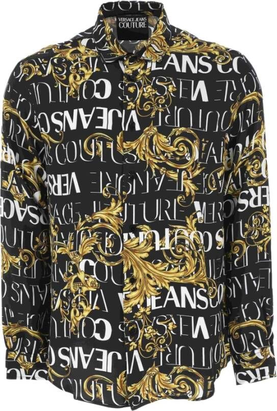 Versace Jeans Couture Camicia con bottoni fantasia barocca e logo uomo 73Gal2R0-Ns153 Nero Oro Zwart Heren