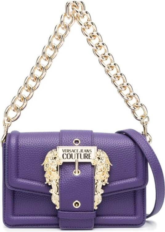 Versace Jeans Couture Paarse Crossbody Tas met Afneembaar Gouden Ketting Detail Purple Dames