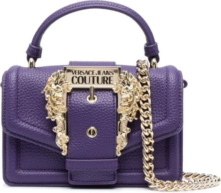 Versace Jeans Couture Gehamerde imitatieleer schoudertas met Baroque Versace gesp Purple Dames