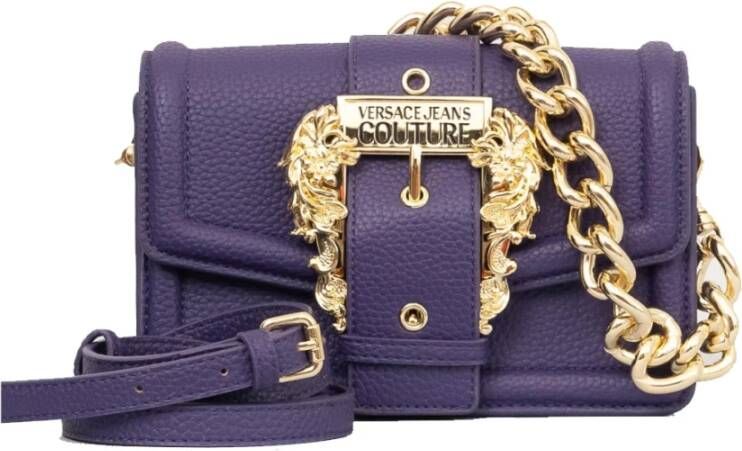Versace Jeans Couture Paarse Crossbody Tas met Afneembaar Gouden Ketting Detail Purple Dames