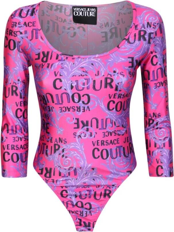 Versace Jeans Couture Paarse Trui met Logo en Barok Print Purple Dames