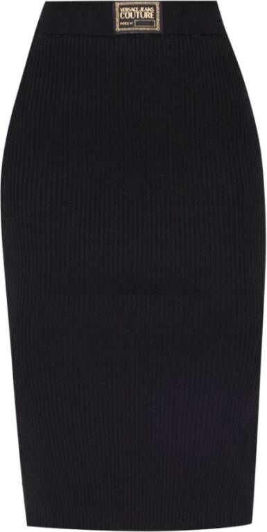 Versace Jeans Couture Midi rok met ribben met zwarte Versace dameslogo Zwart Dames