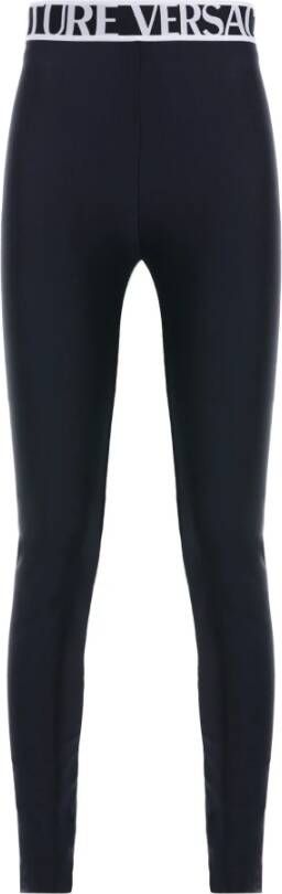Versace Jeans Couture Plain Leggings met logo elastische taille Zwart Dames