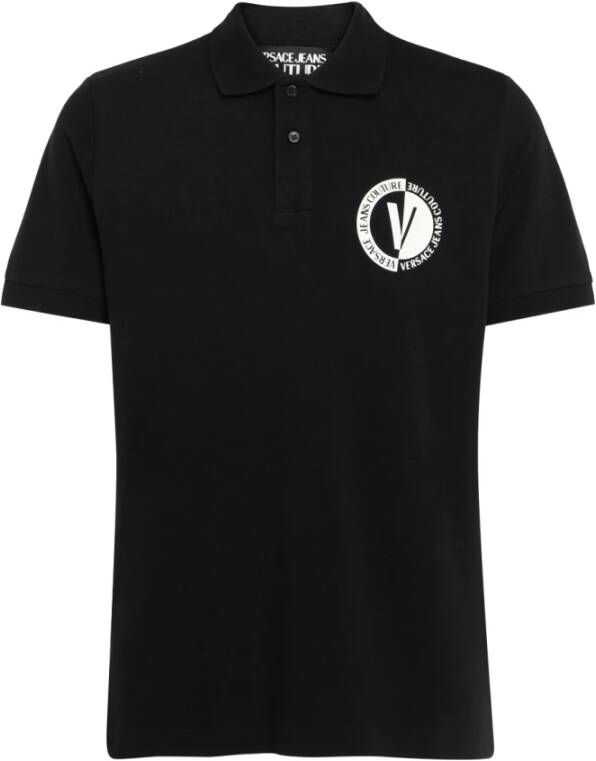 Versace Jeans Couture V-Emblem Print Polo Shirt Black Heren