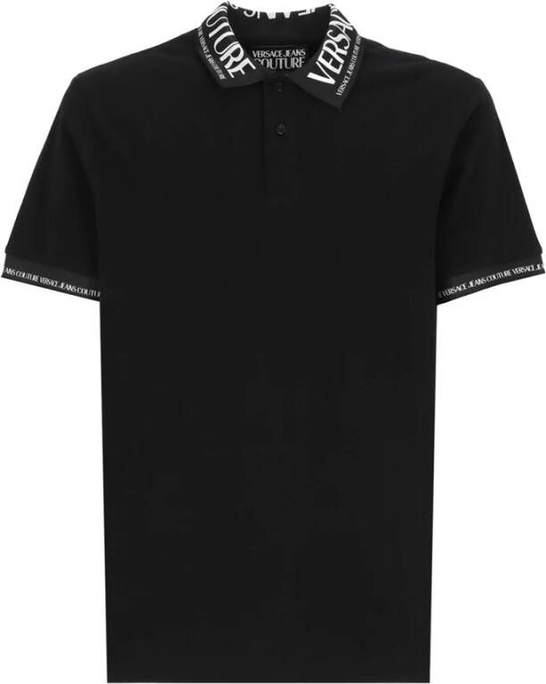 Versace Jeans Couture Katoenen Pique Polo Shirt met Logo Print Black Heren