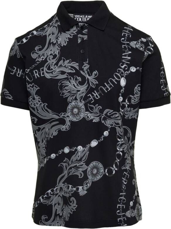 Versace Jeans Couture Zwarte Polo Allover voor Heren Black Heren