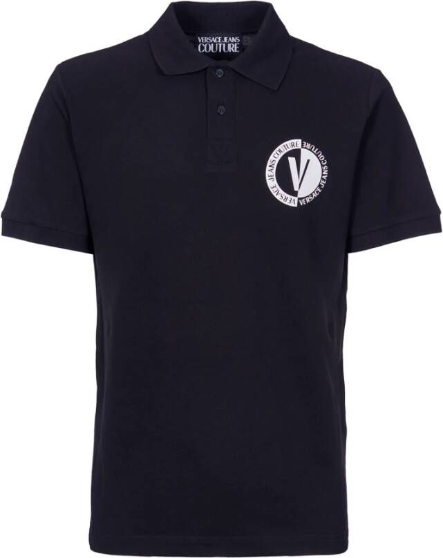Versace Jeans Couture V-Emblem Print Polo Shirt Black Heren