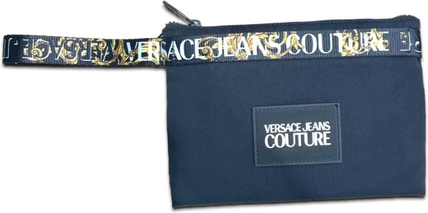 Versace Jeans Couture Nylon Polsclutch met Logo Brush Couture Print Black Heren