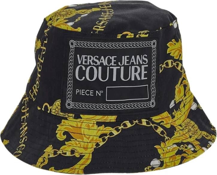 Versace Jeans Couture Print Bucket Hoed met Kettingdetail Zwart Dames