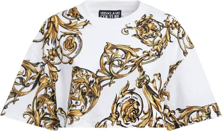 Versace Jeans Couture Print jersey bijgesneden t-shirt Wit Dames