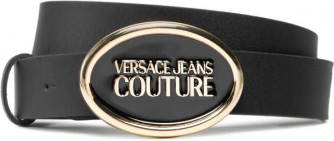 Versace Jeans Couture Logo Ronde Zwarte Leren Riem Black Unisex