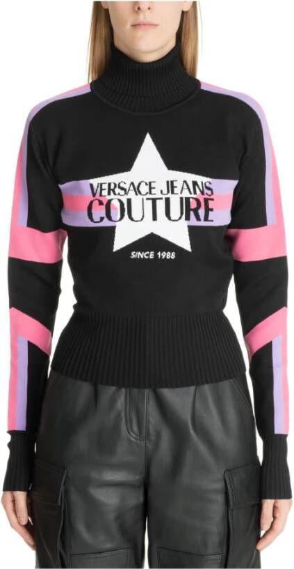 Versace Jeans Couture Zwarte coltrui met institutioneel logo Black Dames