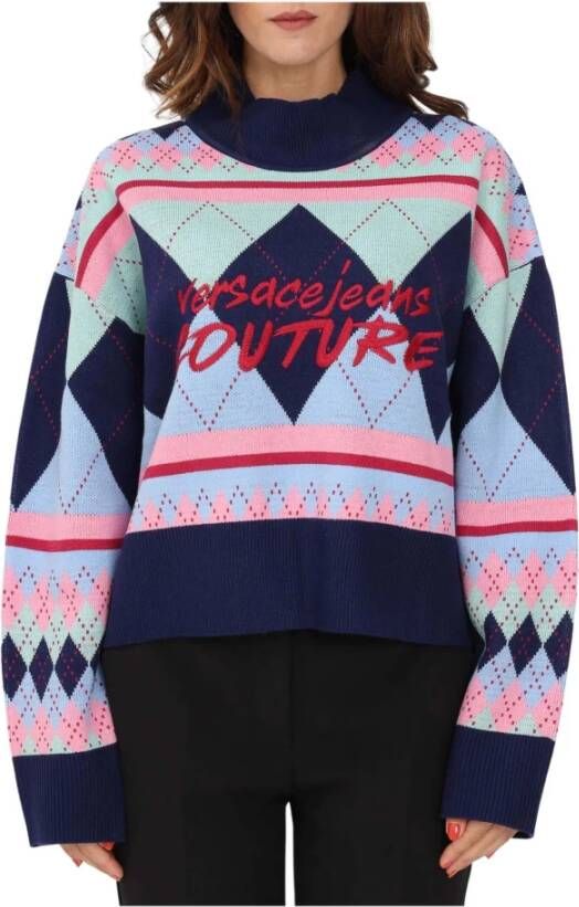 Versace Jeans Couture Turtleneck sweatshirt with logo Blauw Dames