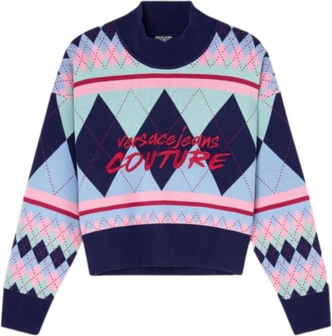 Versace Jeans Couture Turtleneck sweatshirt with logo Blauw Dames