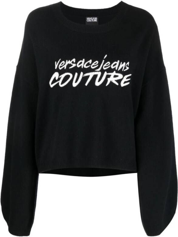 Versace Jeans Couture Ronde Hals Gebreide Kleding Geborduurd Logo Black Dames