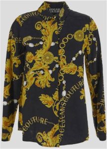 Versace Jeans Couture Rose Jacquard Gouden Print Shirt Zwart Dames