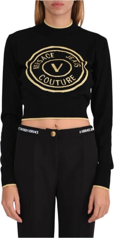 Versace Jeans Couture Zwarte wollen trui met maxi logo Black Dames