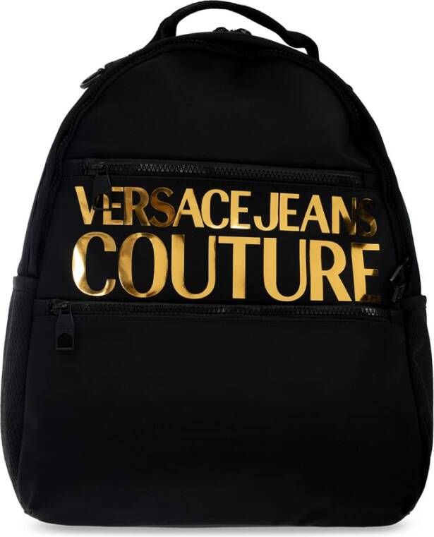 Versace Jeans Couture Zwarte Nylon Rugzak met Logo voor Heren Black Heren