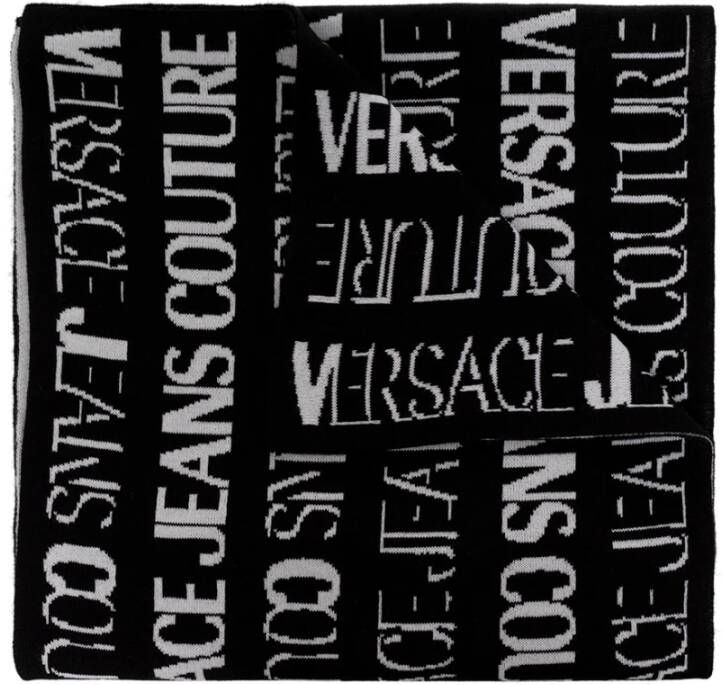 Versace Jeans Couture Logo Geborduurde Wollen Sjaal Black Dames