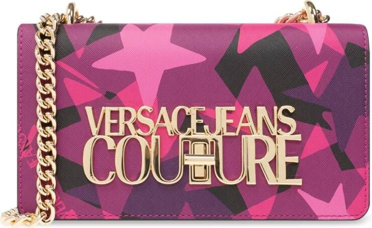 Versace Jeans Couture Donkerroze Crossbody Tas met Sterrenprint en Gouden Logo Pink Dames